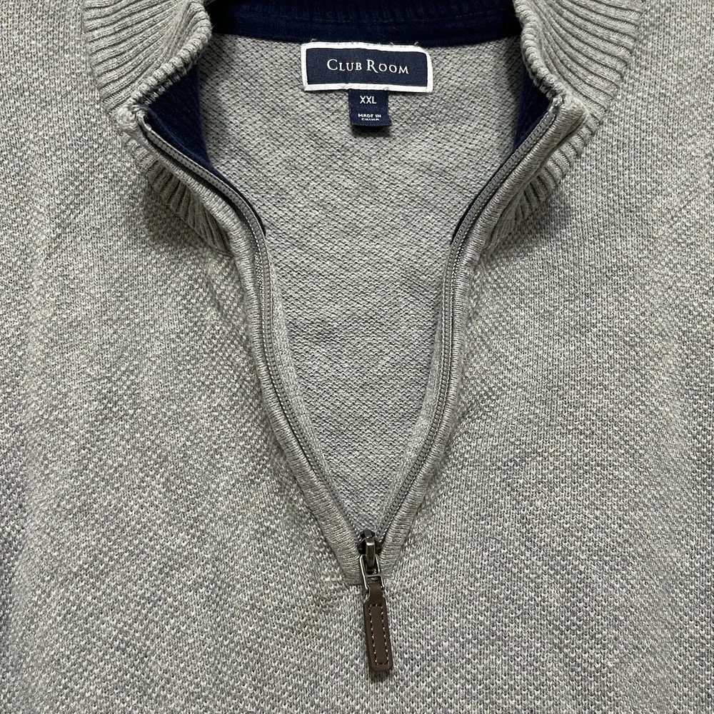 Club Room Gray Long Sleeve Quarter Zip‎ Pullover Cotton Sweater Men's Size XXL
